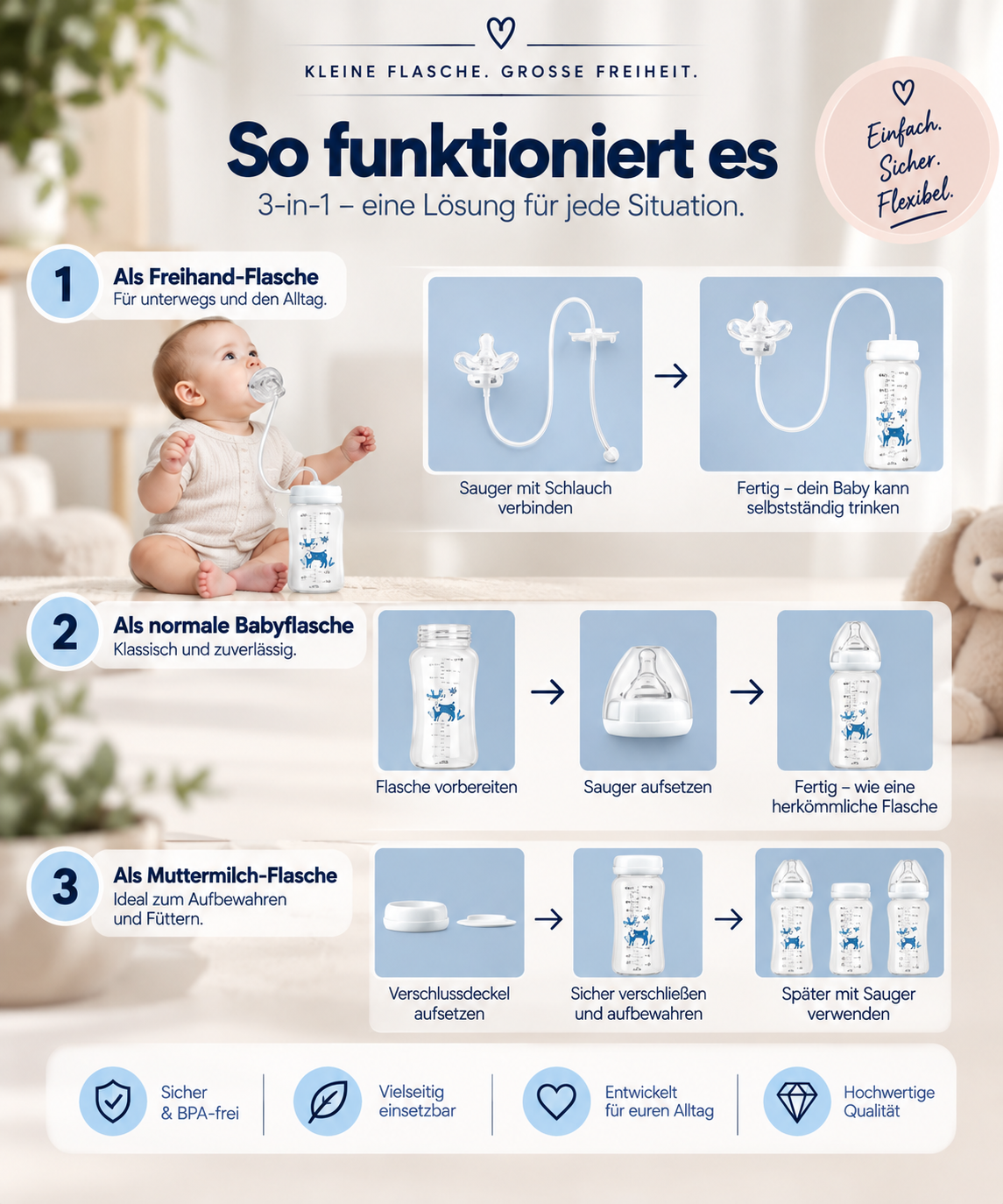 Freihand-Babyflasche